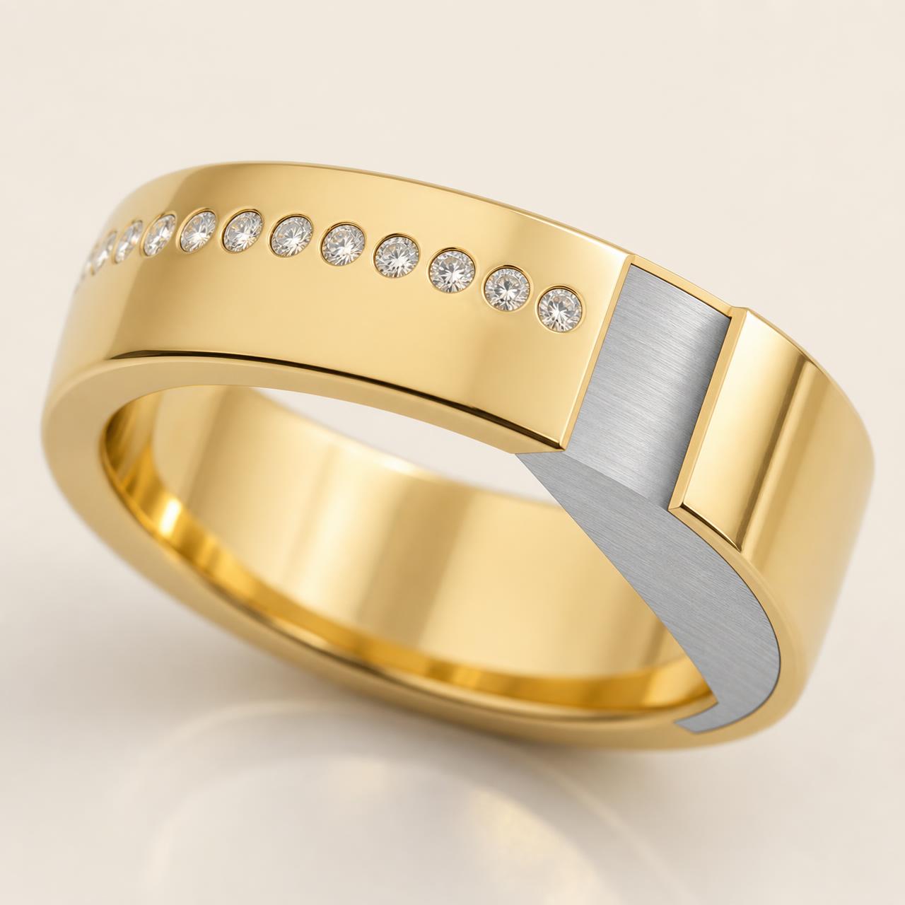 Cross-section of a SELEN ring showing 20 Karat gold finish over a 925 sterling silver core